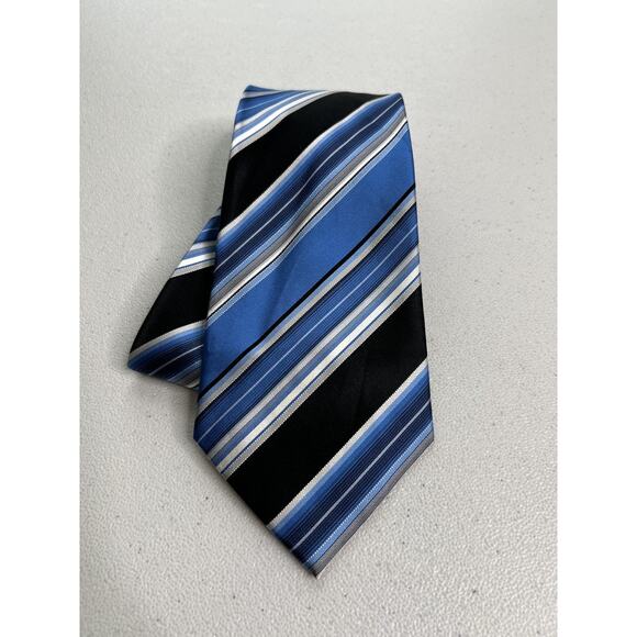 Geoffrey Beene Blue, Black, Gray Striped Pattern 100% Silk Handmade Long Tie - Picture 1 of 7